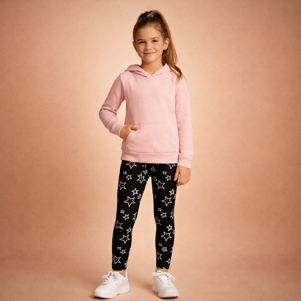 Area Code 407 Kids Star Print Leggings Black Silver Size 10 Stretch